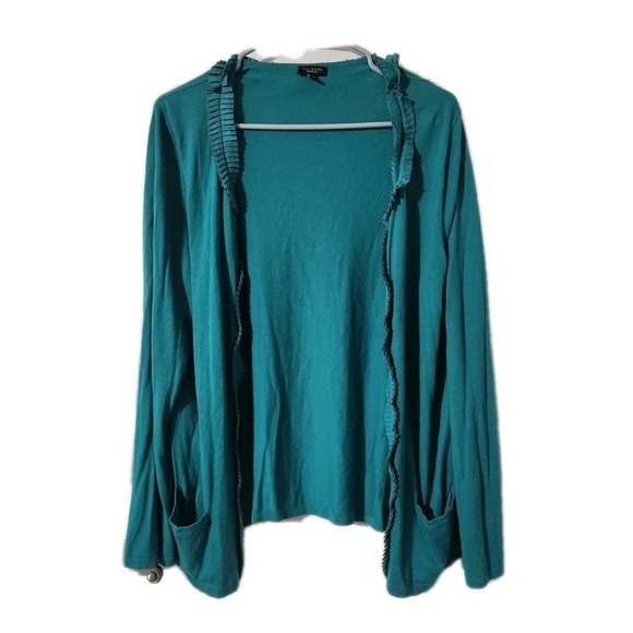 Talbots Ruffle Cardigan Blue Green, Size XL - Picture 1 of 5